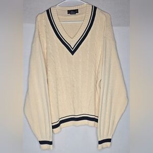 Mens Vintage Faconnable 100% Cream Navy Sweater Size Large